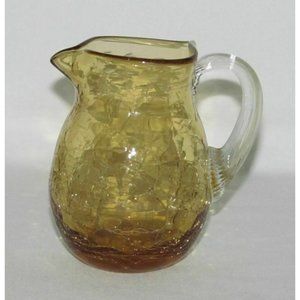 Elegant Glass CRACKLE Amber Small Bulbous Miniature Pitcher (Window Collection)